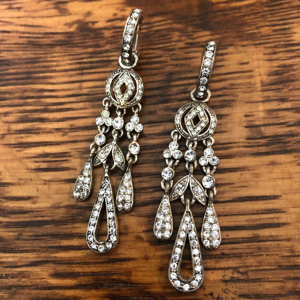 Vintage Monet Silver & Clear Chandelier Earrings